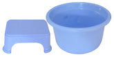 Kuber Industries 2 Pieces Plastic Bathroom Tub & Stool Set (Blue)